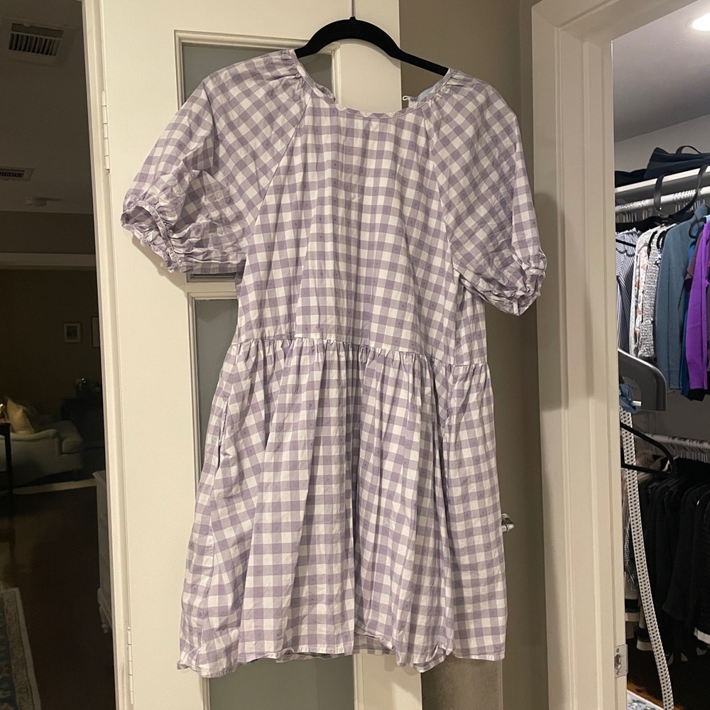 The Adeline Dress - Lilac Clip Dot Check - XS